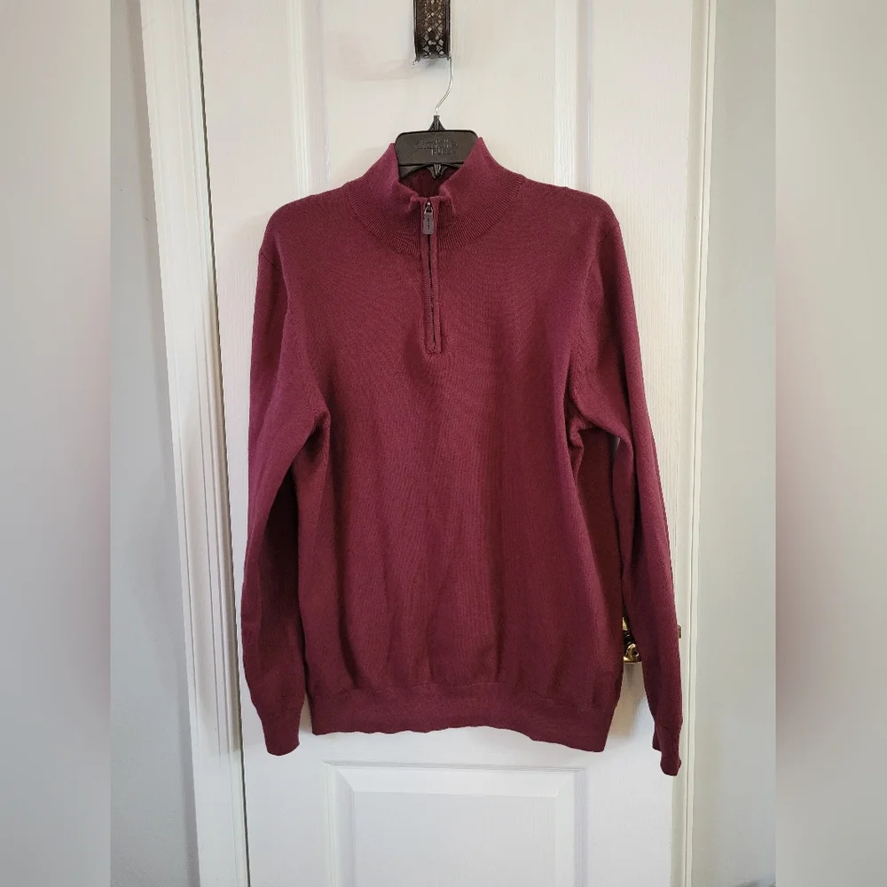 Daniel Hechter Paris Quarter-Zip Sweater Cotton Cashmere Blend Large Burgundy